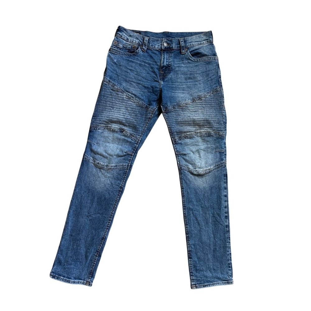 True Religion Mens Jeans 34x32 Geno Relaxed Slim Biker Medium‎ Wash Blue